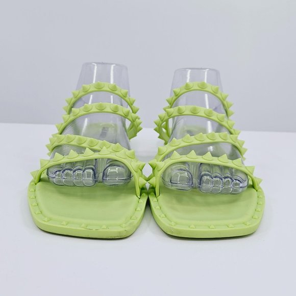 Steve Madden Selina Sandals 10 Lime Green Studded Jelly Square Toe Strappy Flats - Picture 4 of 14
